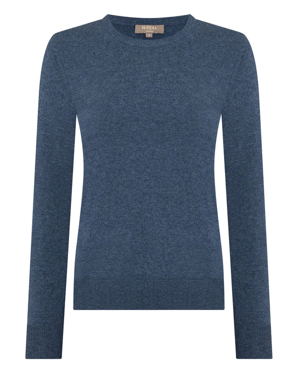 N.Peal Women's Evie Classic Round Neck Cashmere Jumper Light Denim Blue