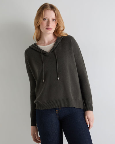 N.Peal Women's Maya Metal Trim Cashmere Hoodie Arabica Khaki Green
