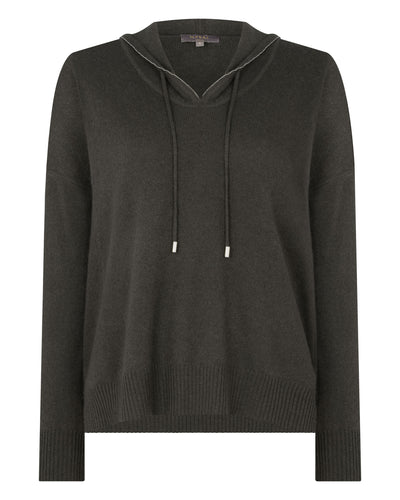 N.Peal Women's Maya Metal Trim Cashmere Hoodie Arabica Khaki Green