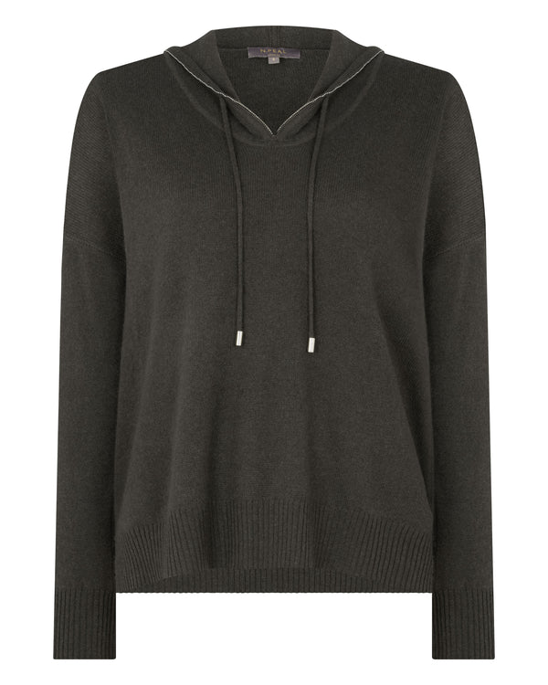 N.Peal Women's Maya Metal Trim Cashmere Hoodie Arabica Khaki Green
