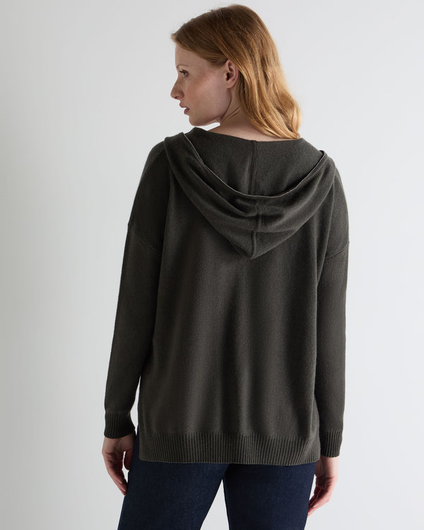 N.Peal Women's Maya Metal Trim Cashmere Hoodie Arabica Khaki Green