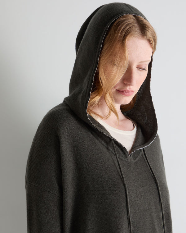 N.Peal Women's Maya Metal Trim Cashmere Hoodie Arabica Khaki Green