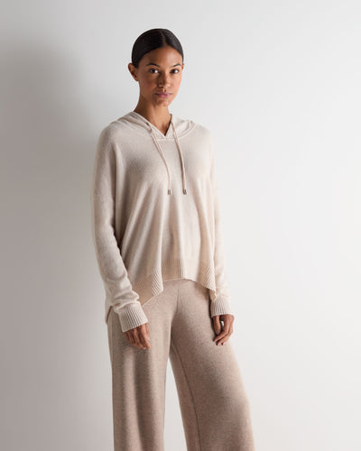 N.Peal Women's Maya Metal Trim Cashmere Hoodie Ecru White
