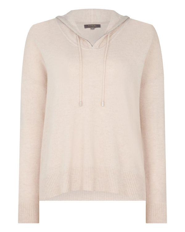 N.Peal Women's Maya Metal Trim Cashmere Hoodie Ecru White