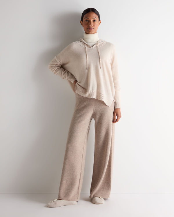 N.Peal Women's Maya Metal Trim Cashmere Hoodie Ecru White