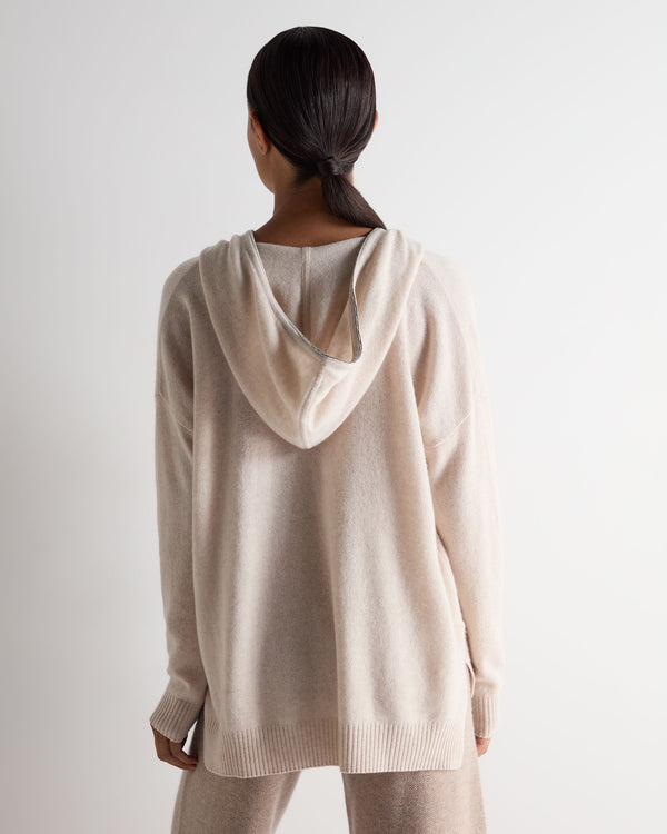 N.Peal Women's Maya Metal Trim Cashmere Hoodie Ecru White
