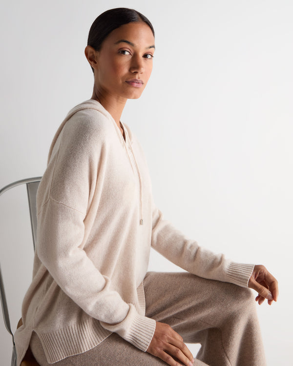 N.Peal Women's Maya Metal Trim Cashmere Hoodie Ecru White