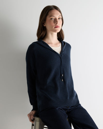N.Peal Women's Maya Metal Trim Cashmere Hoodie Indigo Blue