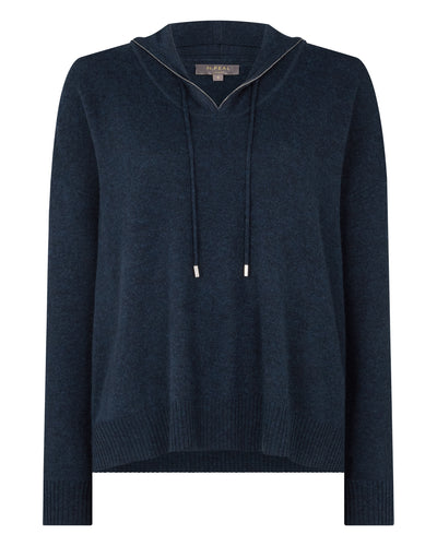 N.Peal Women's Maya Metal Trim Cashmere Hoodie Indigo Blue
