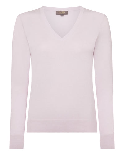 N.Peal Women's Phoebe V Neck Cashmere Jumper Chalk Pink