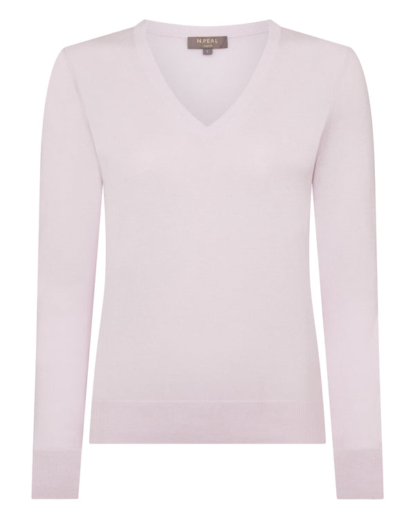 N.Peal Women's Phoebe V Neck Cashmere Jumper Chalk Pink