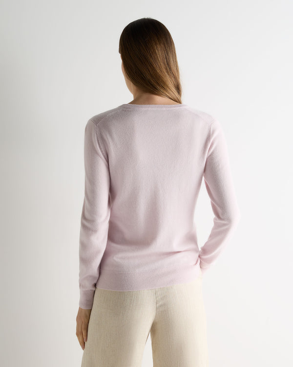 N.Peal Women's Phoebe V Neck Cashmere Jumper Chalk Pink
