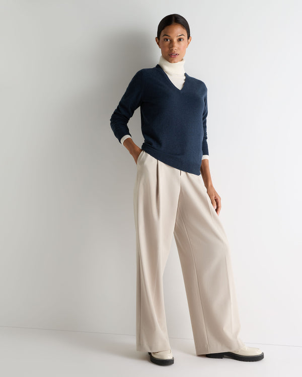 N.Peal Women's Phoebe V Neck Cashmere Jumper Indigo Blue
