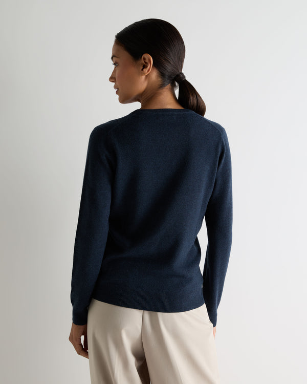 N.Peal Women's Phoebe V Neck Cashmere Jumper Indigo Blue