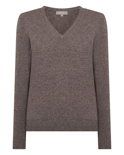N.Peal Women's Phoebe V Neck Cashmere Jumper Otter Brown