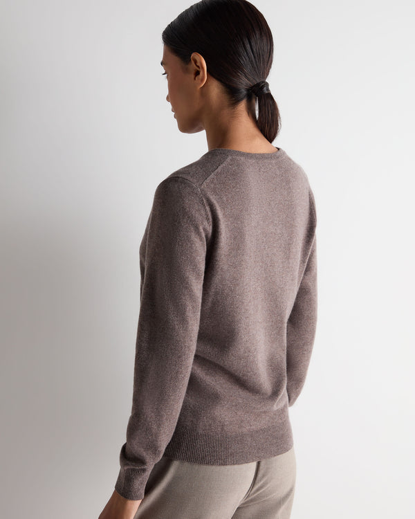 N.Peal Women's Phoebe V Neck Cashmere Jumper Otter Brown