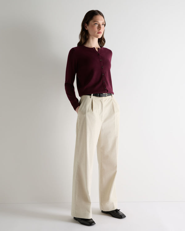 N.Peal Women's Olivia Round Neck Cashmere Cardigan Bordeaux Red