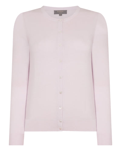 N.Peal Women's Olivia Round Neck Cashmere Cardigan Chalk Pink