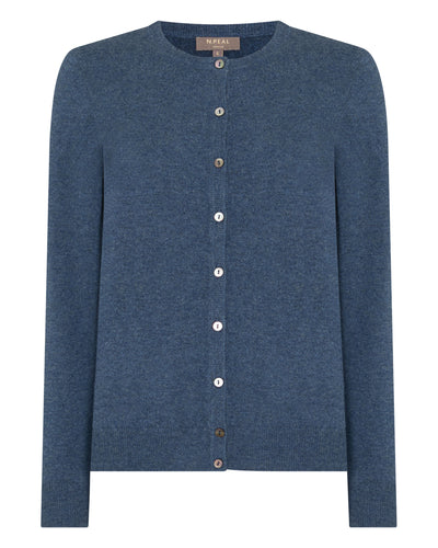 N.Peal Women's Olivia Round Neck Cashmere Cardigan Light Denim Blue