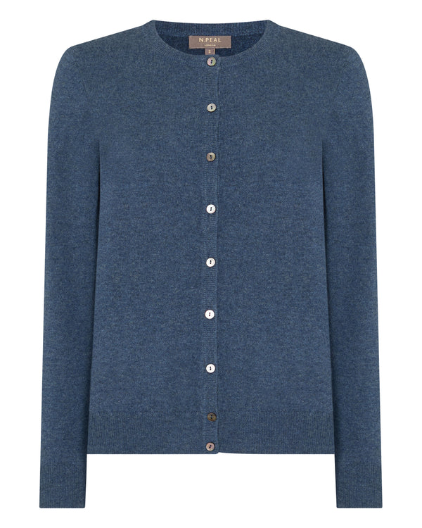 N.Peal Women's Olivia Round Neck Cashmere Cardigan Light Denim Blue