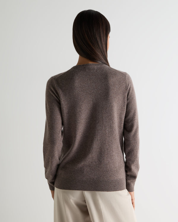 N.Peal Women's Olivia Round Neck Cashmere Cardigan Otter Brown
