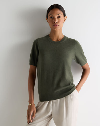 N.Peal Women's Milly Classic Cashmere T-Shirt Army Green