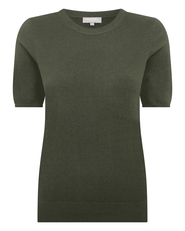 N.Peal Women's Milly Classic Cashmere T-Shirt Army Green