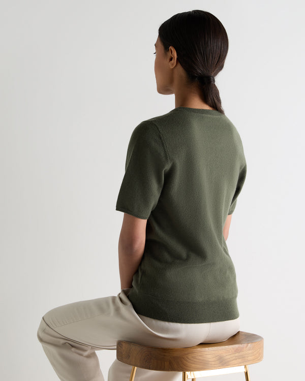 N.Peal Women's Milly Classic Cashmere T-Shirt Army Green