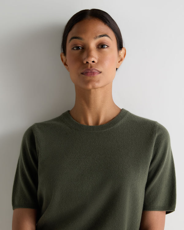 N.Peal Women's Milly Classic Cashmere T-Shirt Army Green