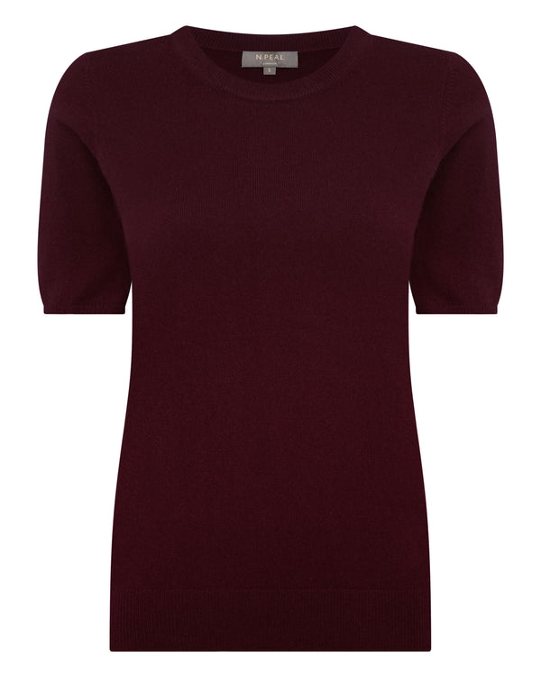 N.Peal Women's Milly Classic Cashmere T-Shirt Bordeaux Red
