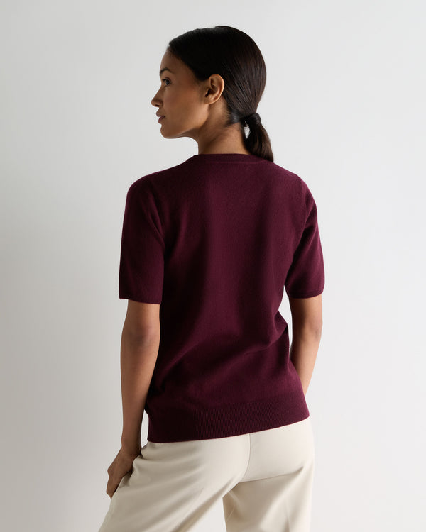 N.Peal Women's Milly Classic Cashmere T-Shirt Bordeaux Red