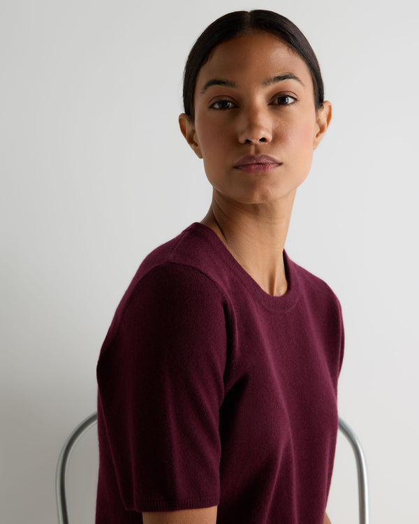 N.Peal Women's Milly Classic Cashmere T-Shirt Bordeaux Red