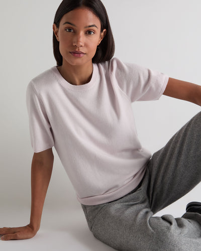 N.Peal Women's Milly Classic Cashmere T-Shirt Chalk Pink