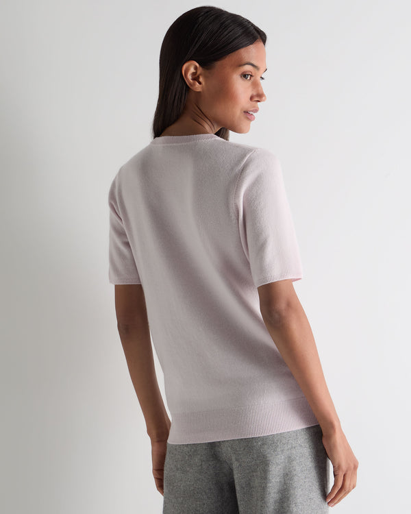 N.Peal Women's Milly Classic Cashmere T-Shirt Chalk Pink