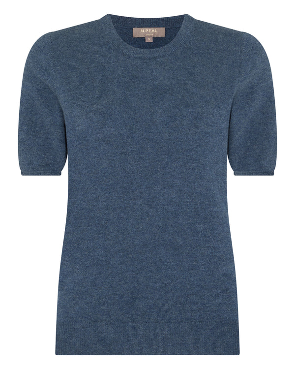 N.Peal Women's Milly Classic Cashmere T-Shirt Light Denim Blue