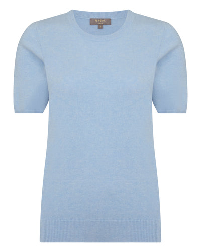 N.Peal Women's Milly Classic Cashmere T-Shirt Sea Mist Blue