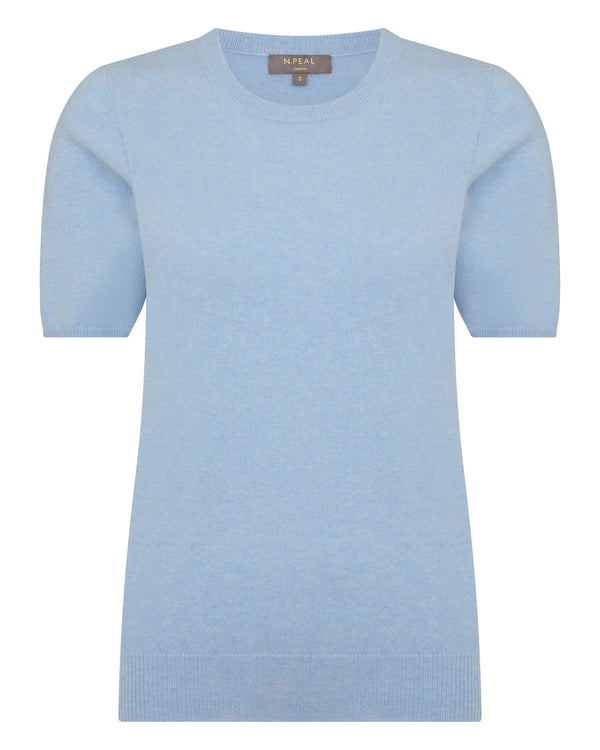 N.Peal Women's Milly Classic Cashmere T-Shirt Sea Mist Blue