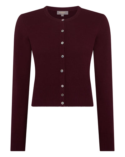 N.Peal Women's Ivy Cropped Cashmere Cardigan Bordeaux Red