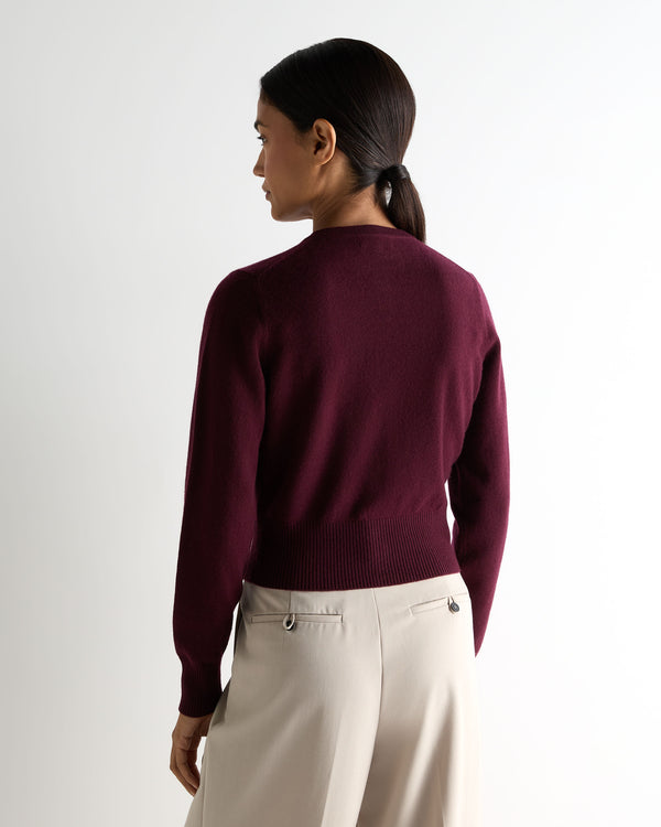 N.Peal Women's Ivy Cropped Cashmere Cardigan Bordeaux Red