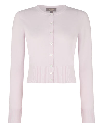 N.Peal Women's Ivy Cropped Cashmere Cardigan Chalk Pink