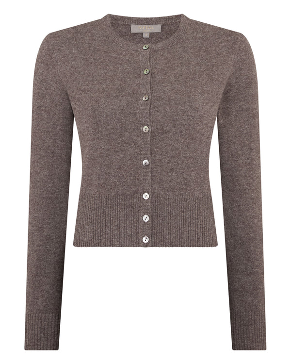N.Peal Women's Ivy Cropped Cashmere Cardigan Otter Brown