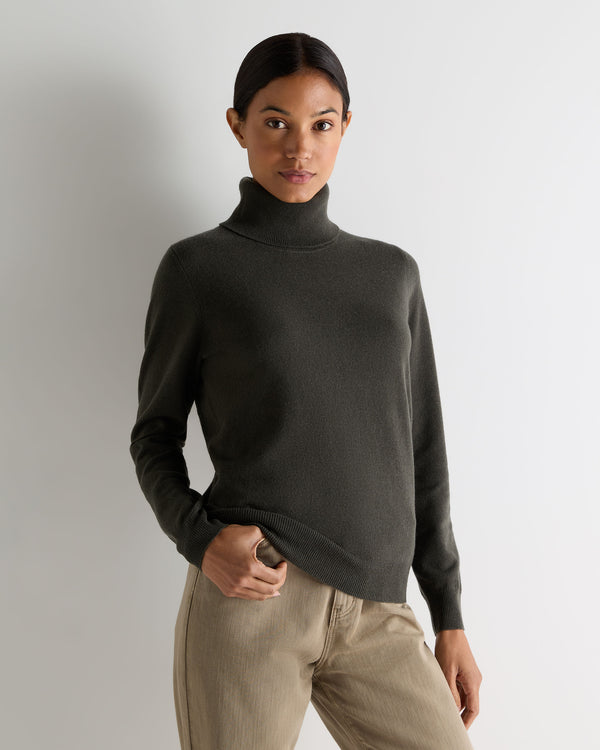 N.Peal Women's Luna Roll Neck Cashmere Jumper Arabica Khaki Green