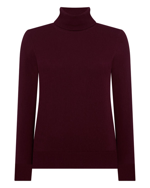 N.Peal Women's Luna Roll Neck Cashmere Jumper Bordeaux Red