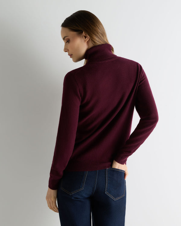 N.Peal Women's Luna Roll Neck Cashmere Jumper Bordeaux Red