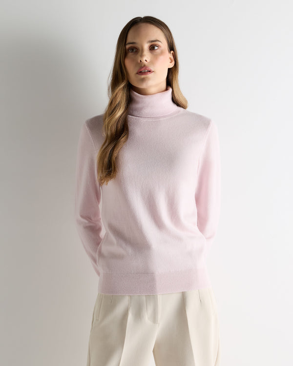 N.Peal Women's Luna Roll Neck Cashmere Jumper Chalk Pink