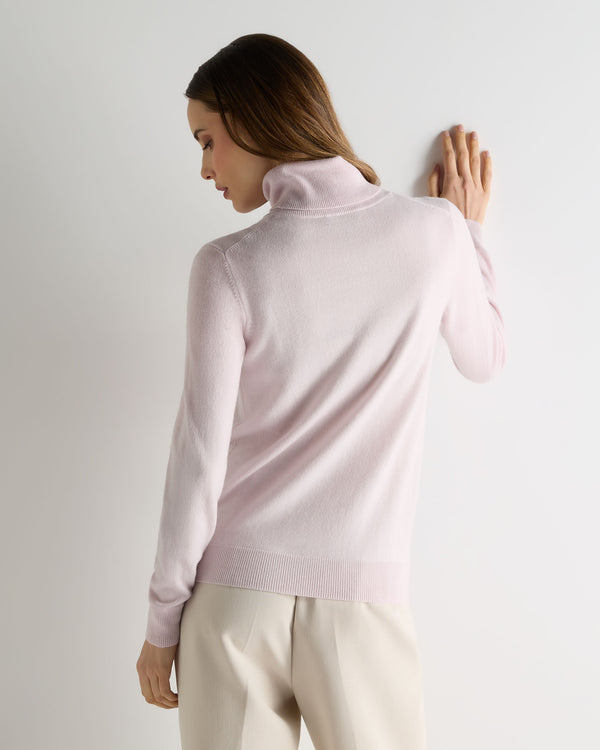 N.Peal Women's Luna Roll Neck Cashmere Jumper Chalk Pink