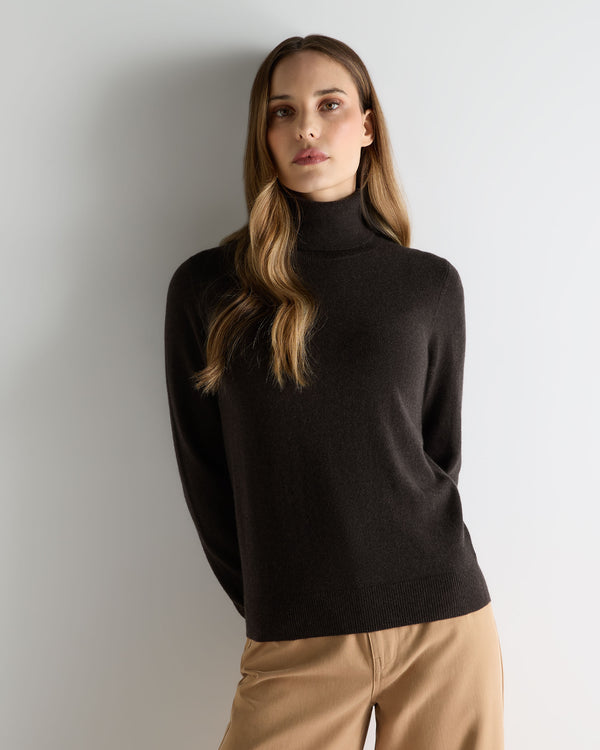 N.Peal Women's Luna Roll Neck Cashmere Jumper Chocolate Brown