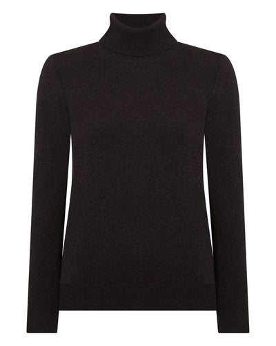 N.Peal Women's Luna Roll Neck Cashmere Jumper Chocolate Brown