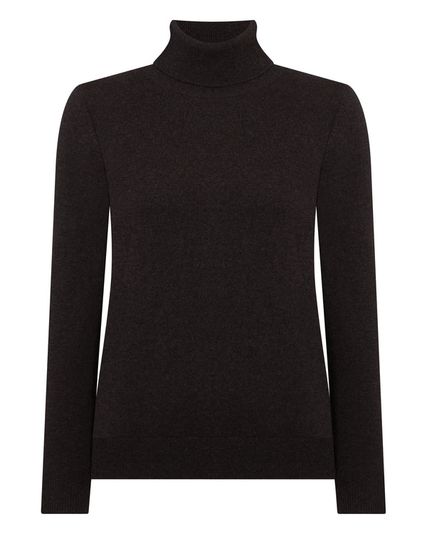 N.Peal Women's Luna Roll Neck Cashmere Jumper Chocolate Brown