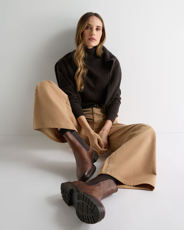 N.Peal Women's Luna Roll Neck Cashmere Jumper Chocolate Brown